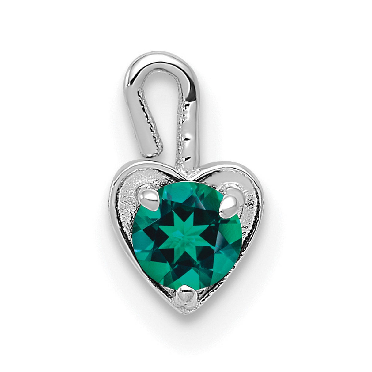 May Synthetic Birthstone Heart Charm Pendant in Real 14k White Gold