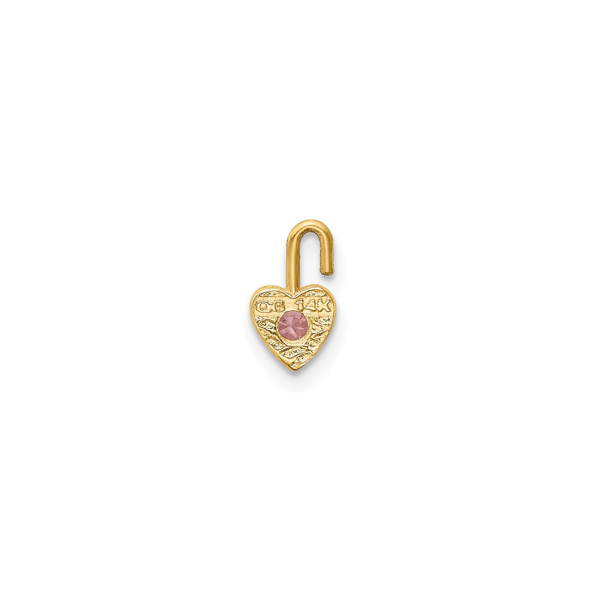 14k Yellow Gold Heart Pendant with Round Pink Synthetic Birthstone, Polished Finish
