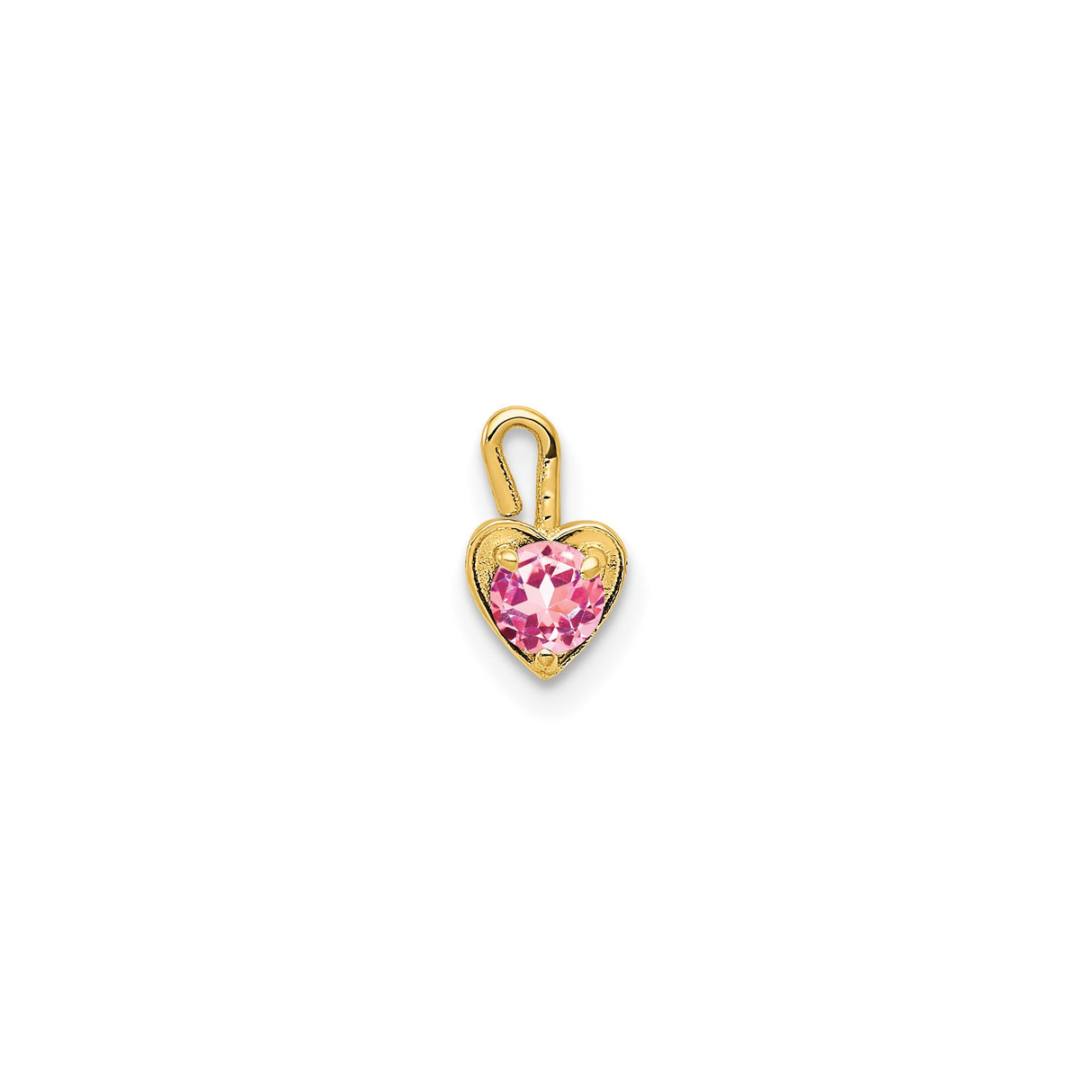 14k Yellow Gold Heart Pendant with Round Pink Synthetic Birthstone, Polished Finish