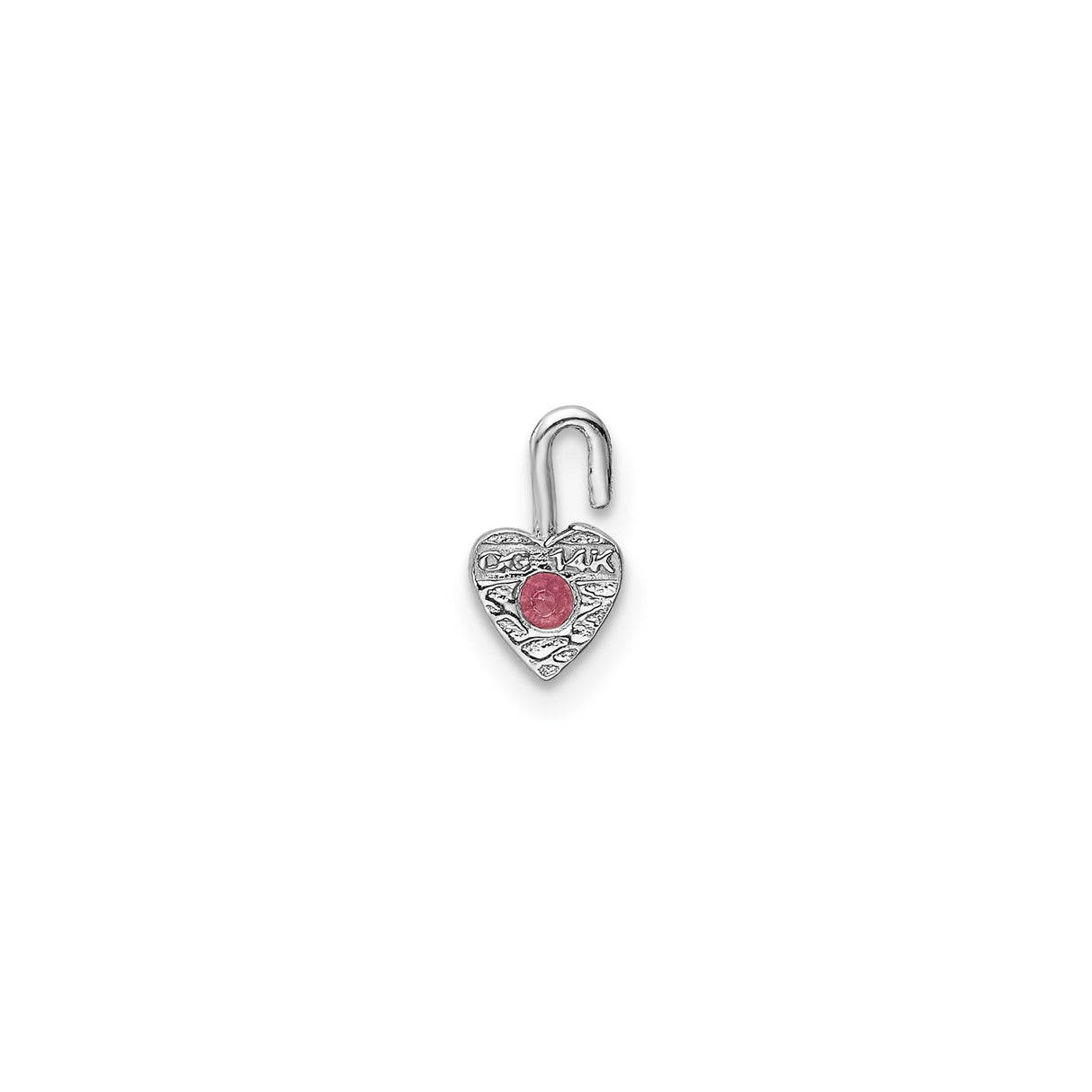 14k White Gold Heart Pendant with Round Pink Synthetic Birthstone, Romantic Style for Women