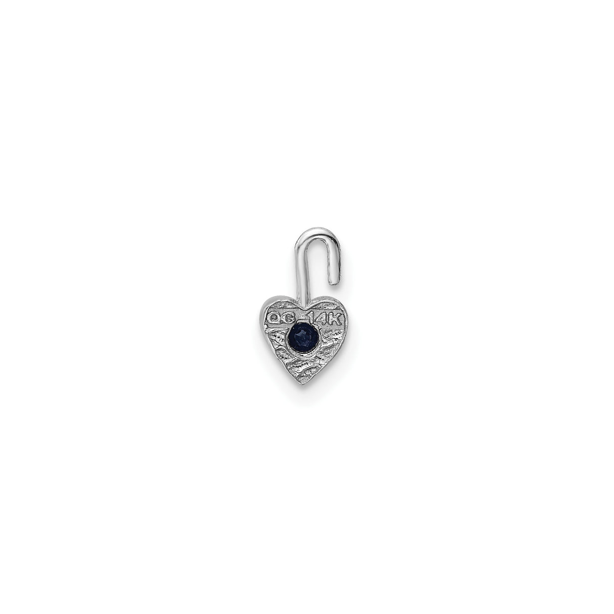 14k White Gold Heart Pendant with Synthetic Deep Blue Sapphire Stone for Women