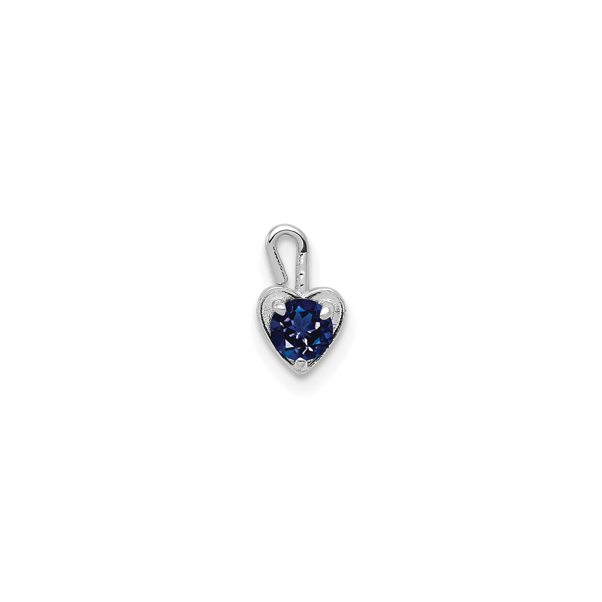 14k White Gold Heart Pendant with Synthetic Deep Blue Sapphire Stone for Women