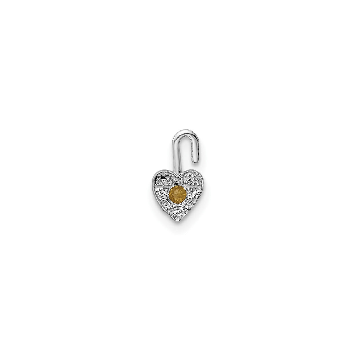 14k White Gold Heart Pendant with Synthetic Yellow Gemstone, November Birthstone Design