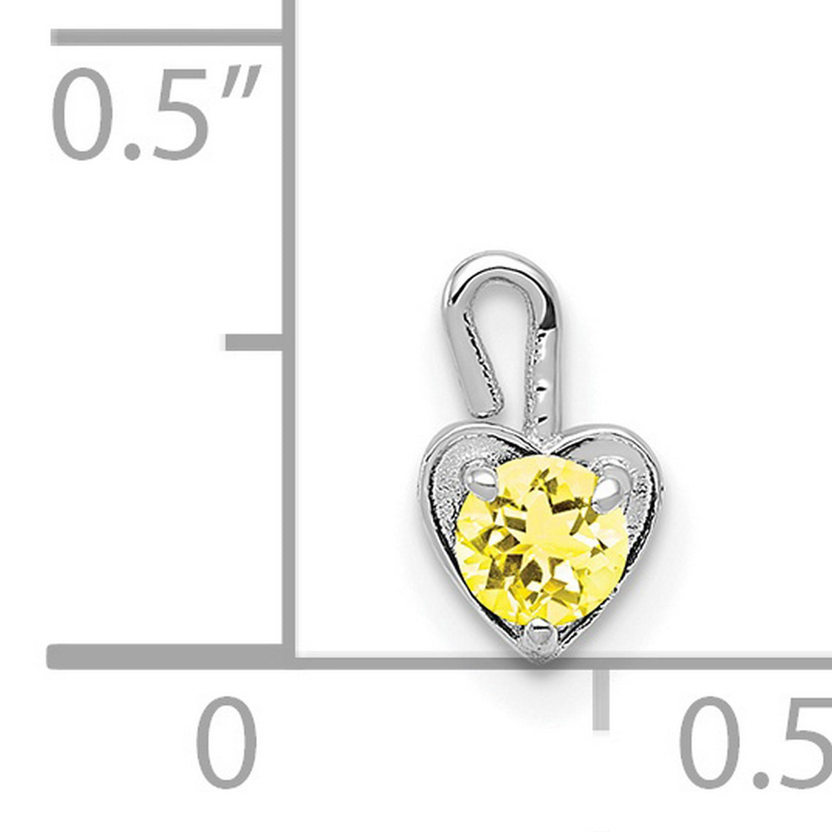 14k White Gold Heart Pendant with Synthetic Yellow Gemstone, November Birthstone Design