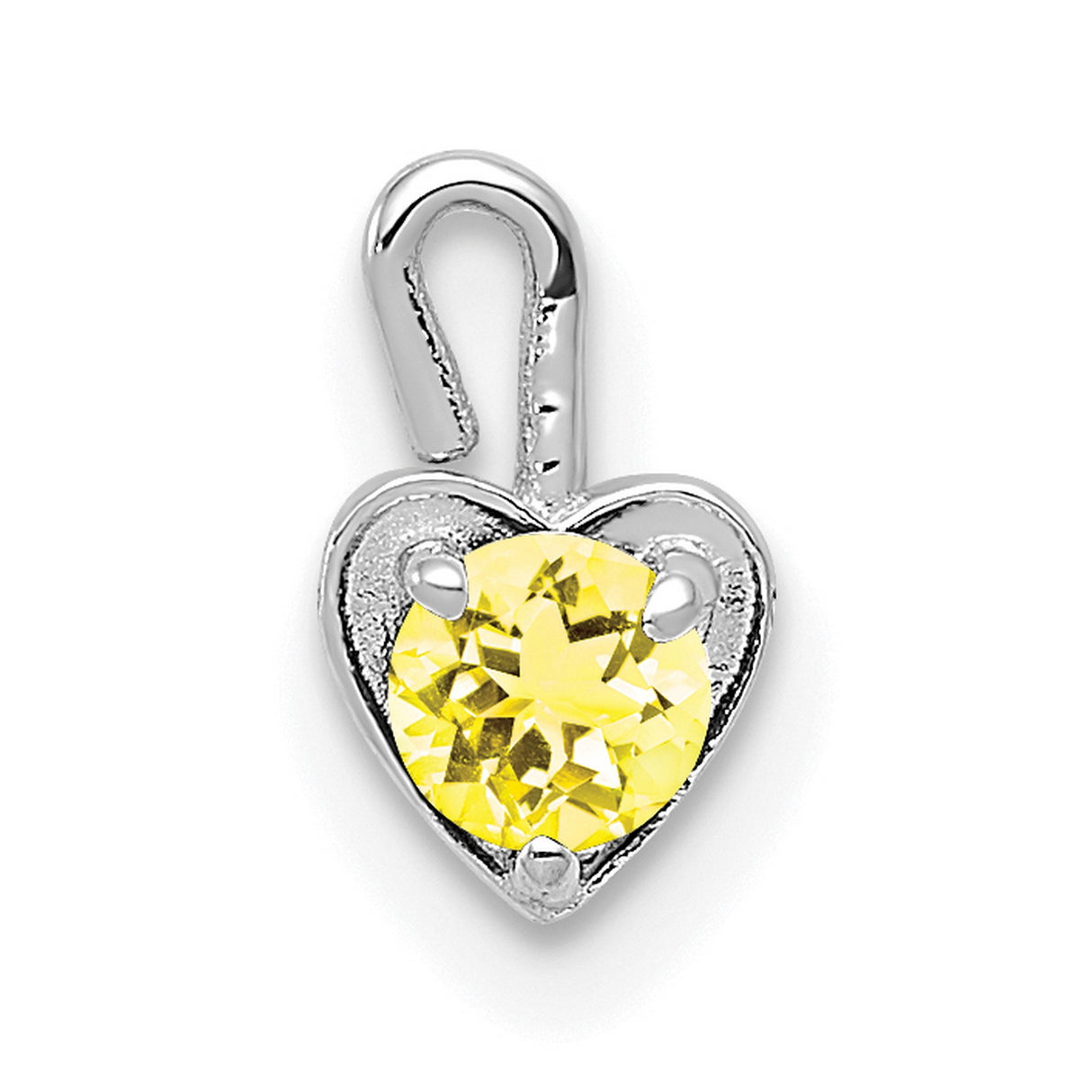 14k White Gold Heart Pendant with Synthetic Yellow Gemstone, November Birthstone Design
