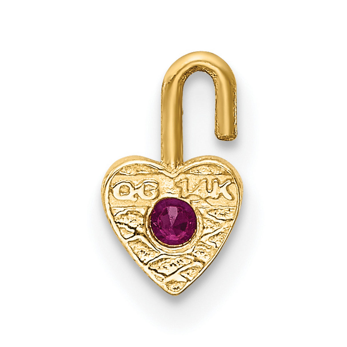 July Synthetic Birthstone Heart Charm Pendant in Real 14k Yellow Gold