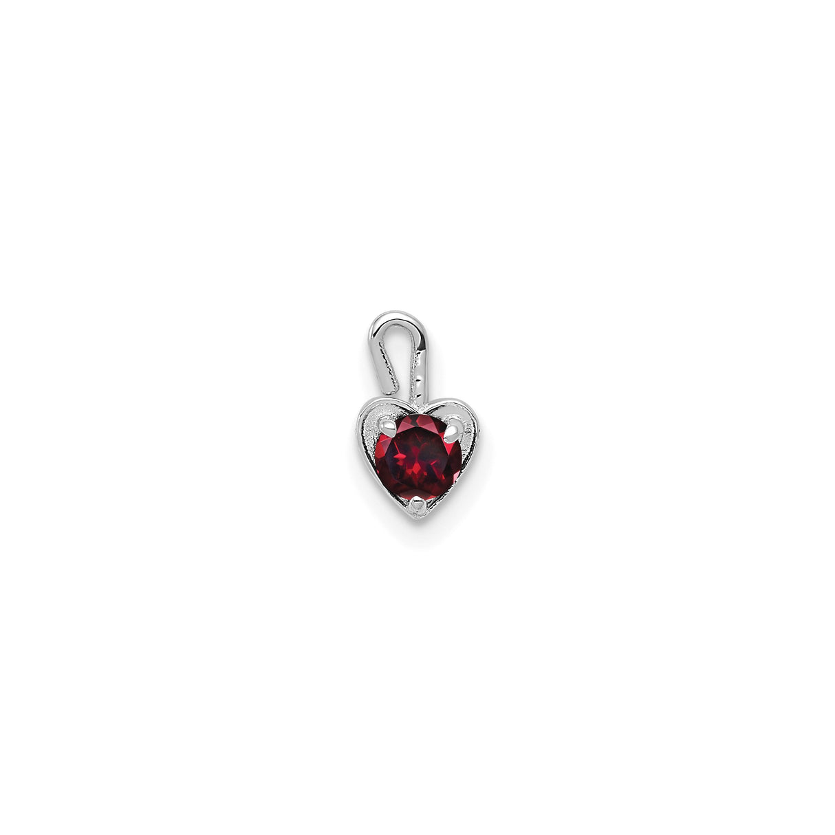 14k White Gold Heart Pendant with Garnet Synthetic Birthstone, Romantic Jewelry for Women