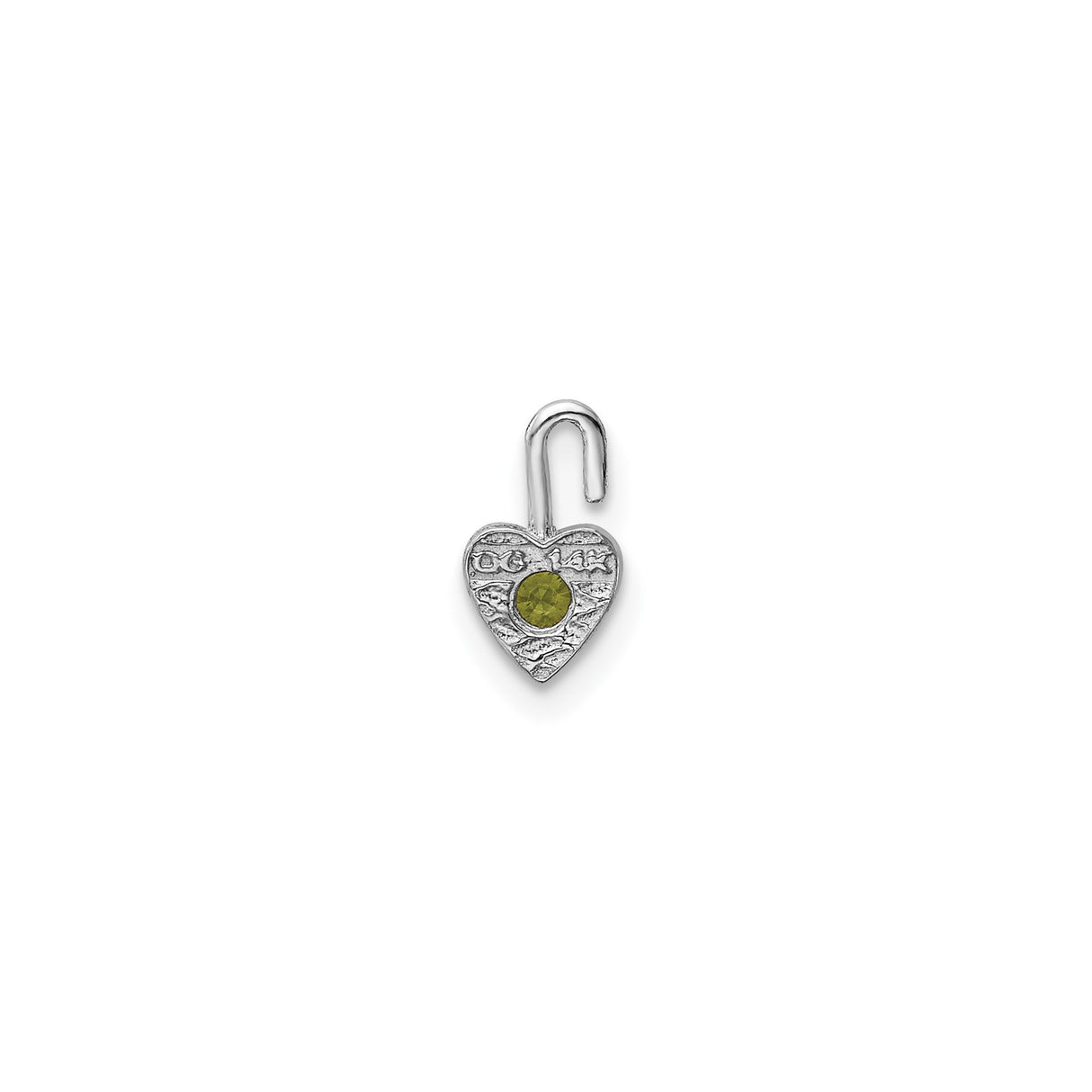 14k White Gold Heart Pendant with Synthetic Peridot, August Birthstone Jewelry for Women