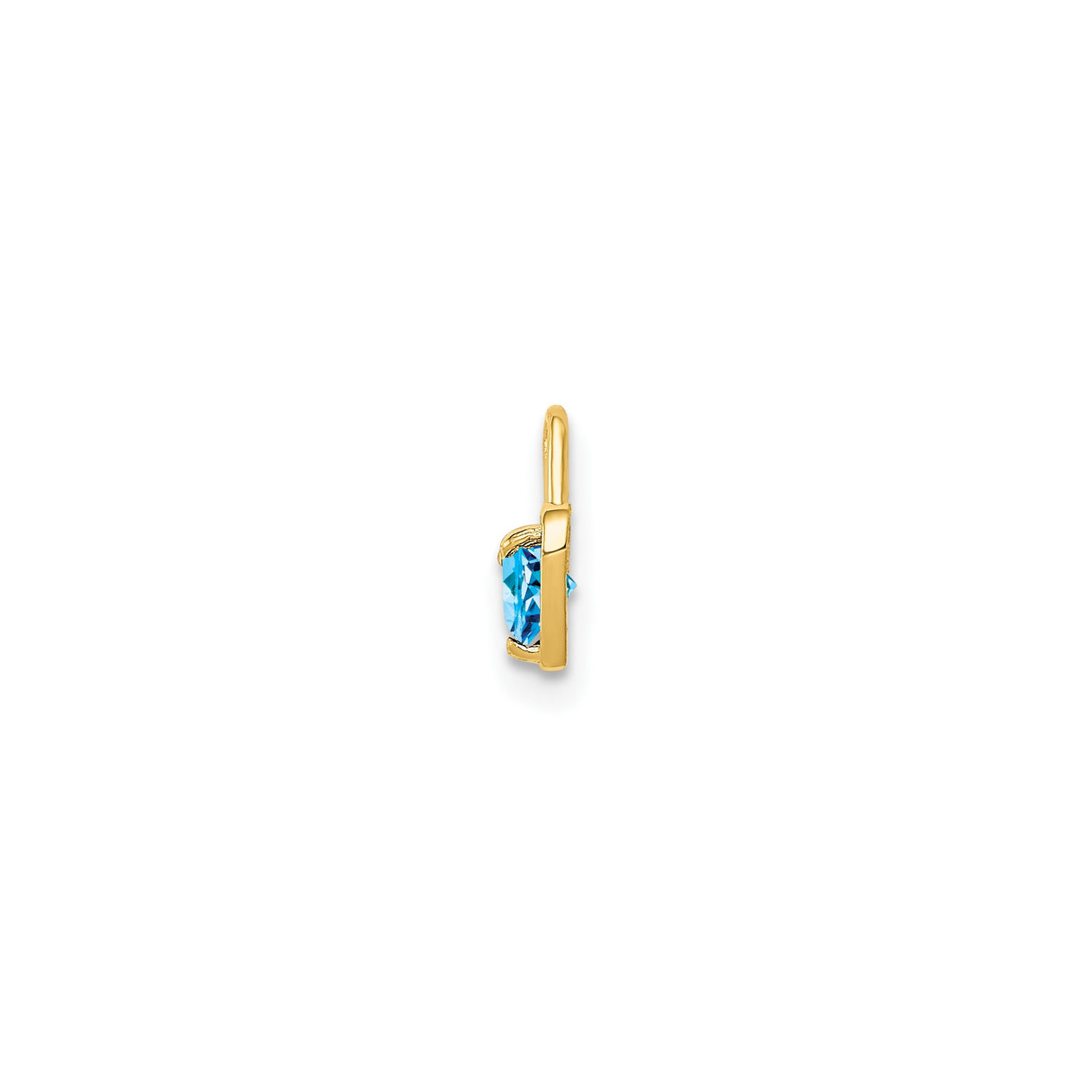 14k Yellow Gold Heart Pendant with Round Synthetic Blue Birthstone for Women