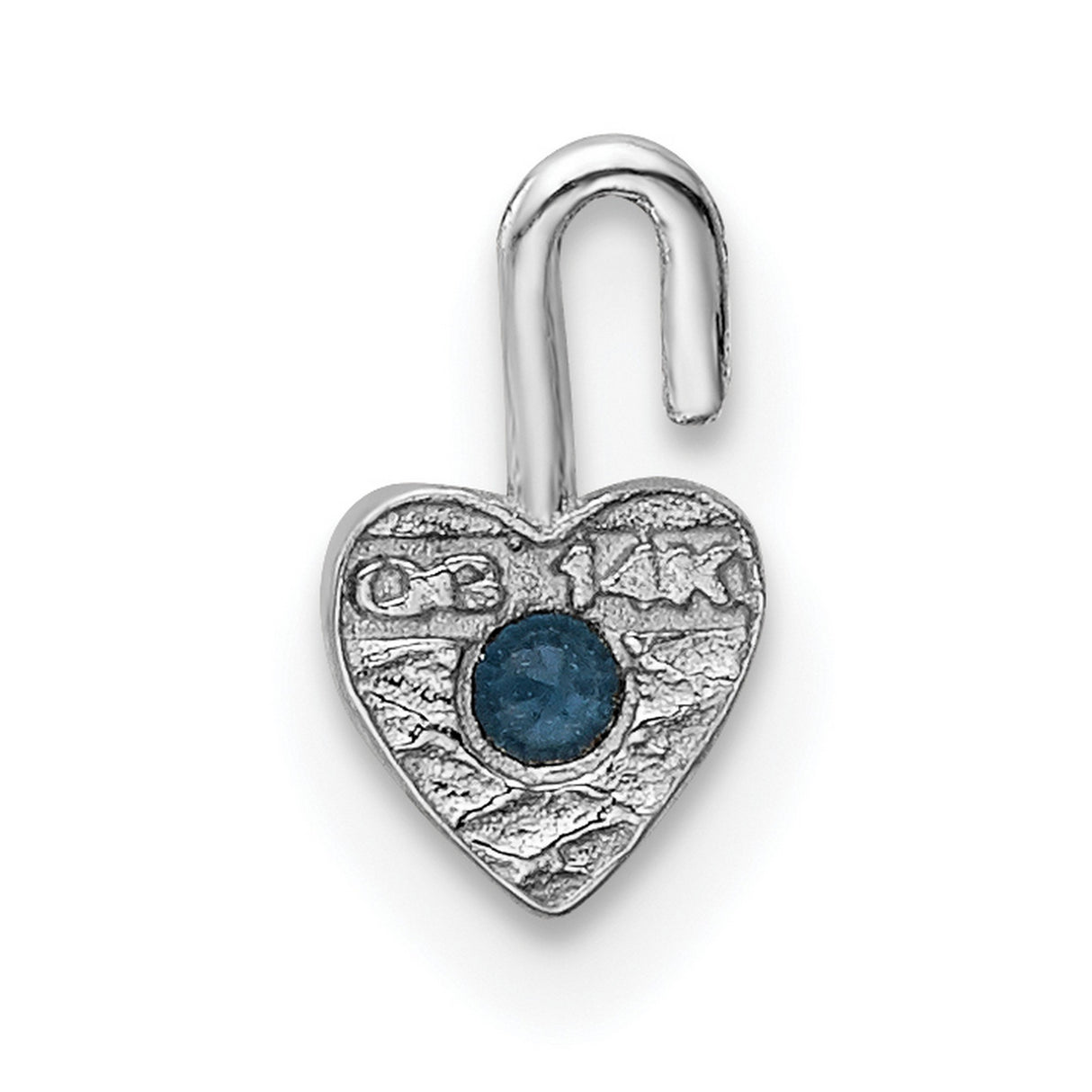 December Synthetic Birthstone Heart Charm Pendant in Real 14k White Gold