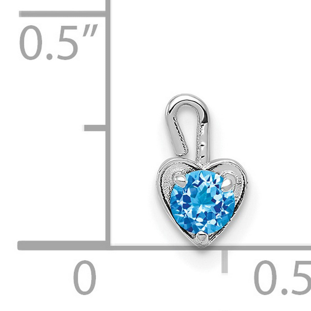 December Synthetic Birthstone Heart Charm Pendant in Real 14k White Gold