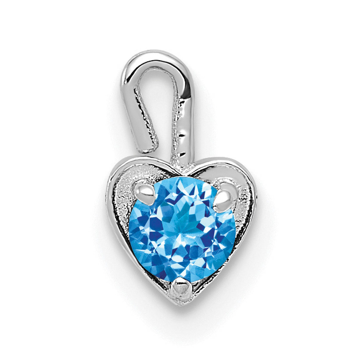 December Synthetic Birthstone Heart Charm Pendant in Real 14k White Gold