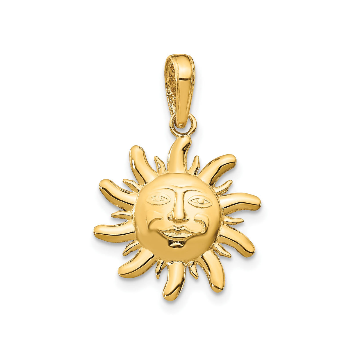 14k Yellow Gold Sun Face Pendant, Celestial Boho Astrology Jewelry for Women or Unisex Wear