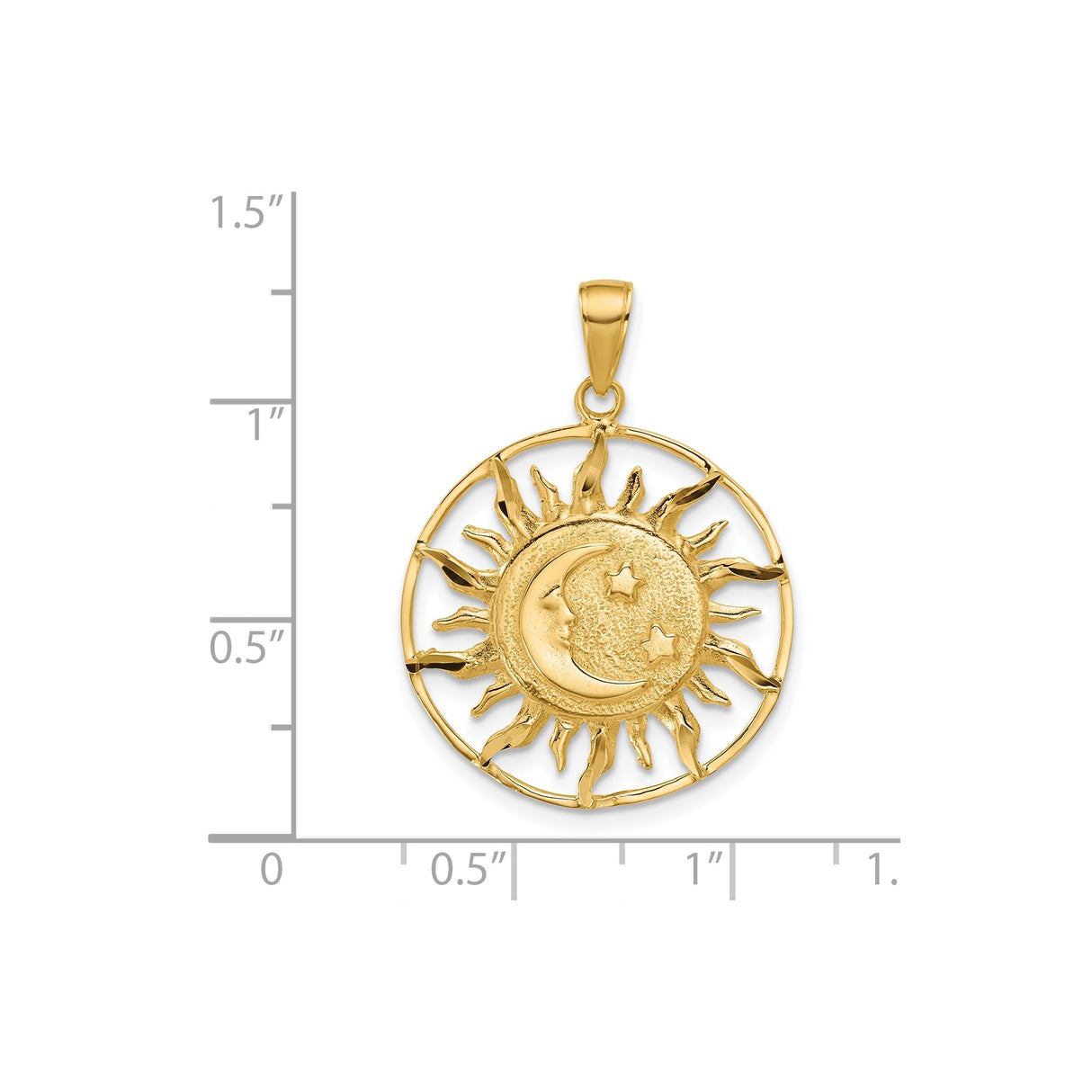 14k Yellow Gold Sun and Moon Pendant with Celestial Face and Star Charm, Boho Astrology Jewelry