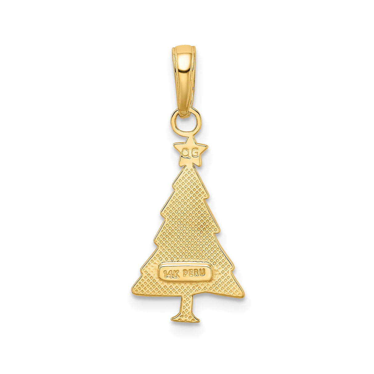 14k Yellow Gold Christmas Tree Pendant, Detailed Holiday Charm with Star, Festive Religious Design