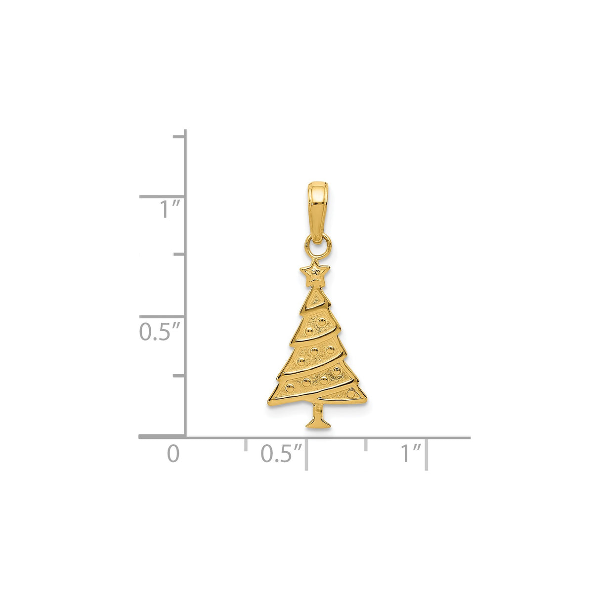 14k Yellow Gold Christmas Tree Pendant, Detailed Holiday Charm with Star, Festive Religious Design