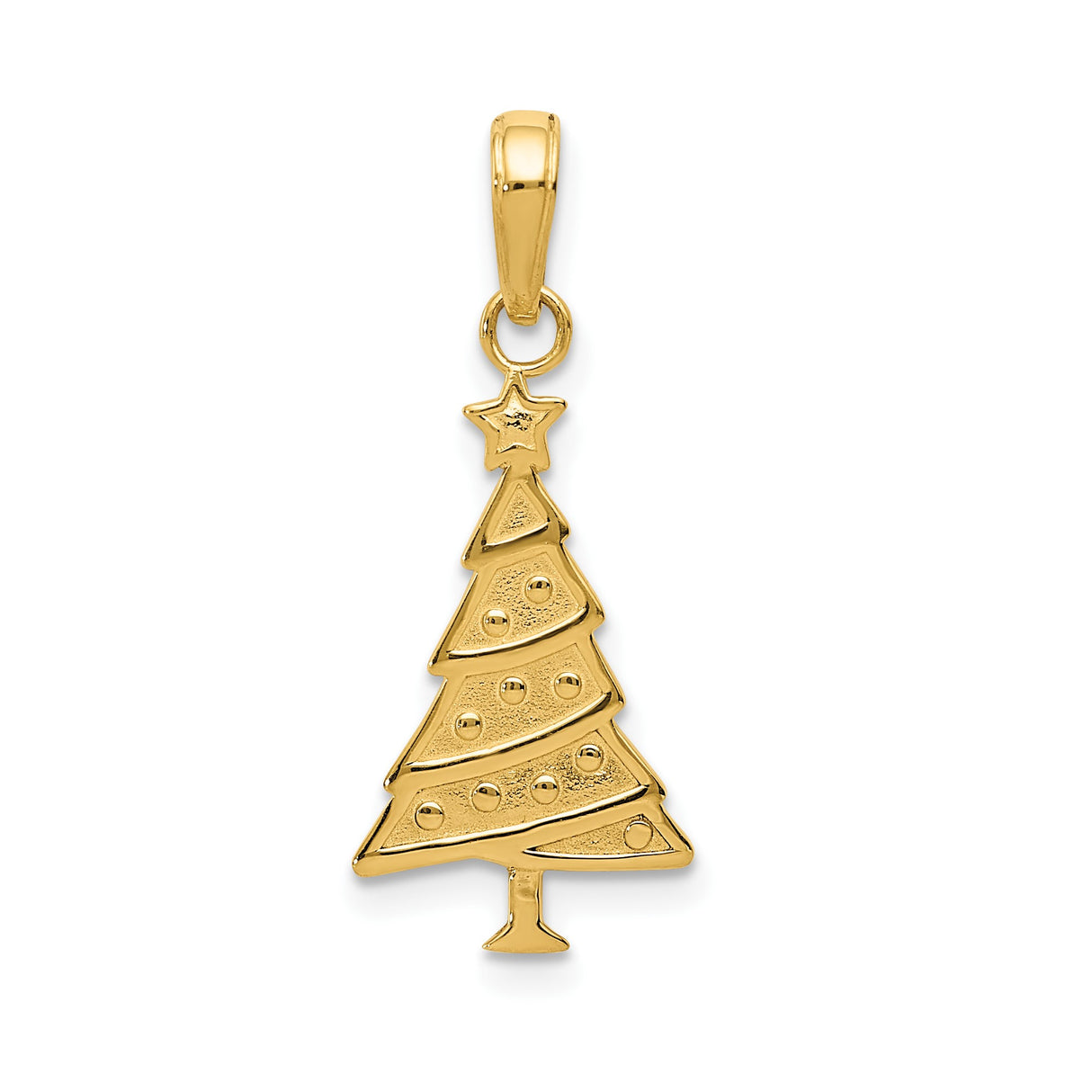 14k Yellow Gold Christmas Tree Pendant, Detailed Holiday Charm with Star, Festive Religious Design