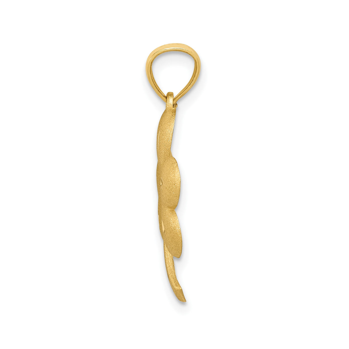 14k Yellow Gold Four-Leaf Clover Pendant with Brushed Texture and Cutout Design