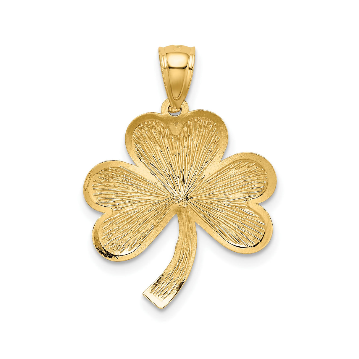 14k Yellow Gold Four-Leaf Clover Pendant with Brushed Texture and Cutout Design