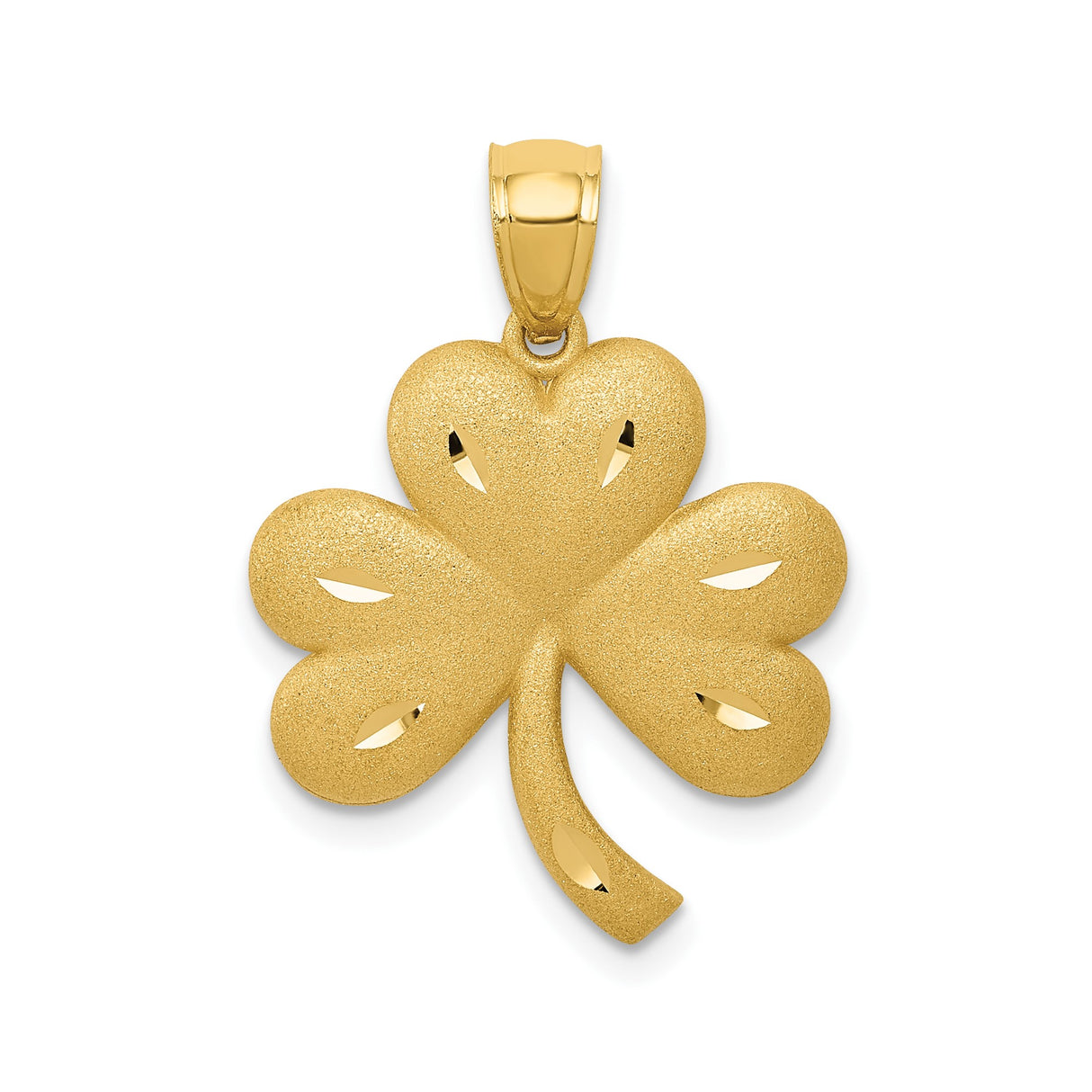 14k Yellow Gold Four-Leaf Clover Pendant with Brushed Texture and Cutout Design