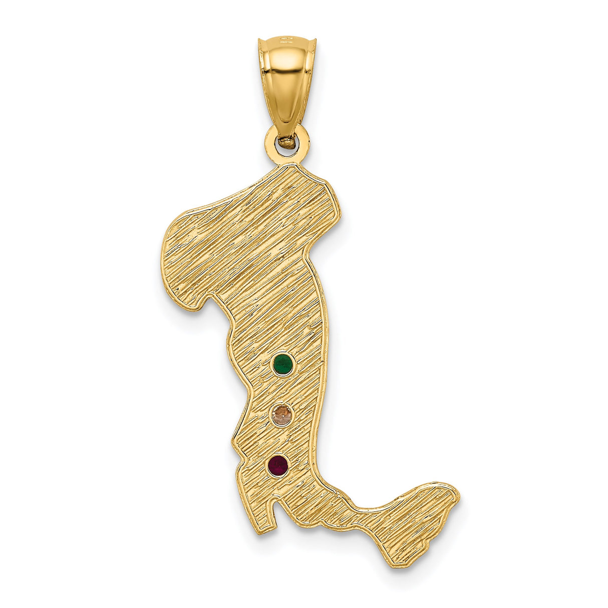 14k Yellow Gold Mexico Map Pendant with Green, White, and Red Gemstones, Patriotic Charm