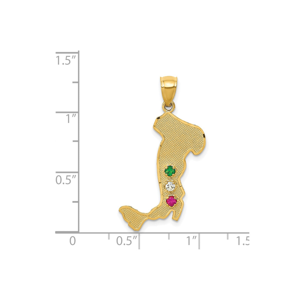 14k Yellow Gold Mexico Map Pendant with Green, White, and Red Gemstones, Patriotic Charm