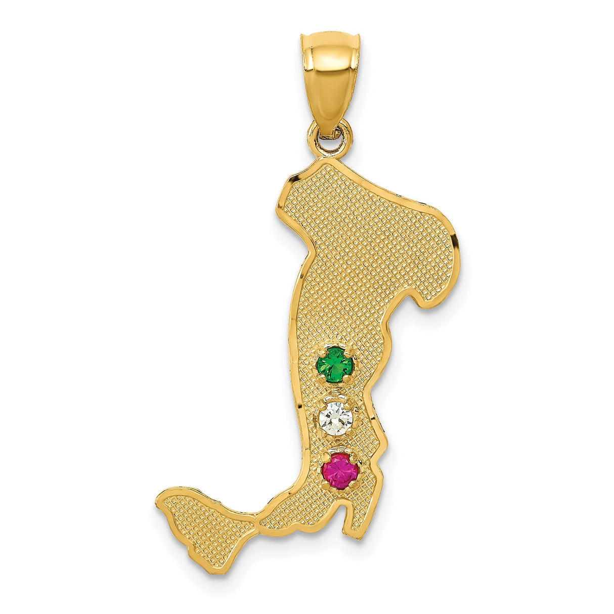 14k Yellow Gold Mexico Map Pendant with Green, White, and Red Gemstones, Patriotic Charm