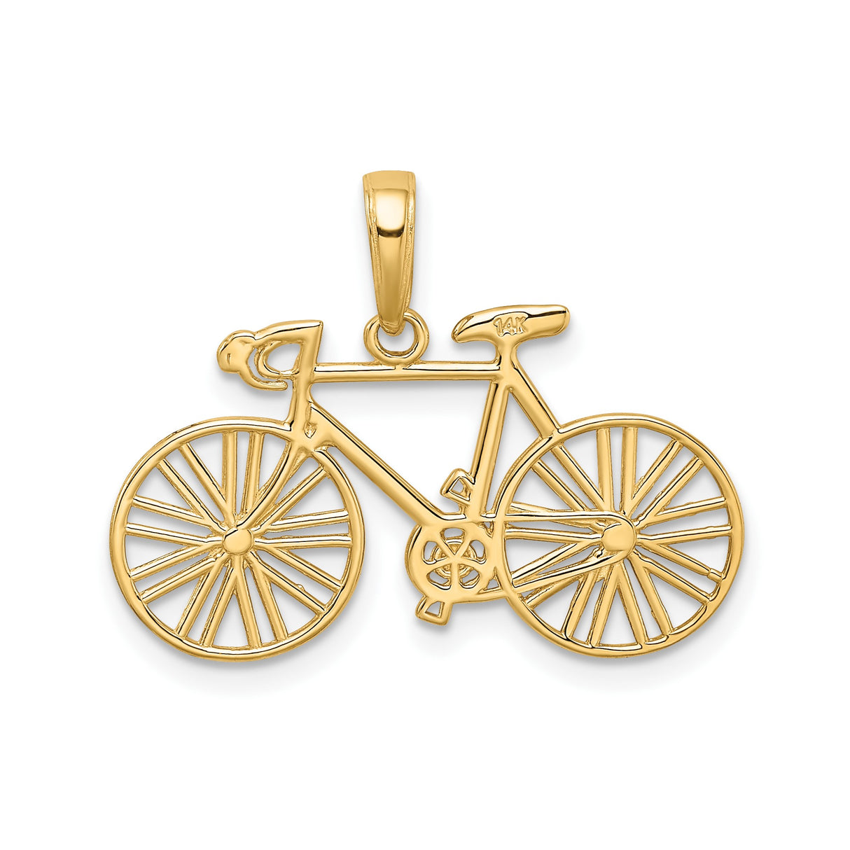 14k Yellow Gold Bicycle Pendant Charm, Road Bike Design for Cyclists and Outdoor Enthusiasts