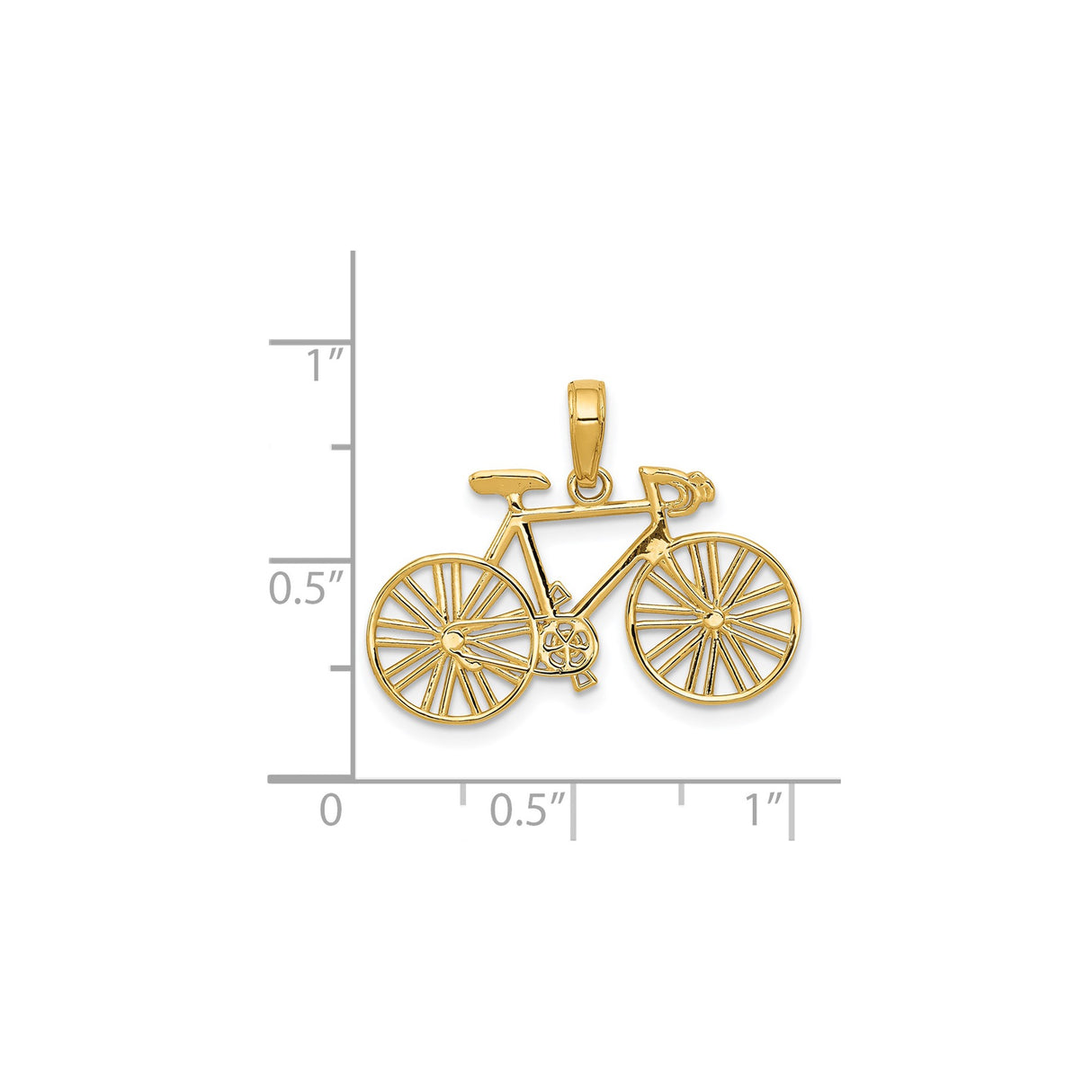 14k Yellow Gold Bicycle Pendant Charm, Road Bike Design for Cyclists and Outdoor Enthusiasts