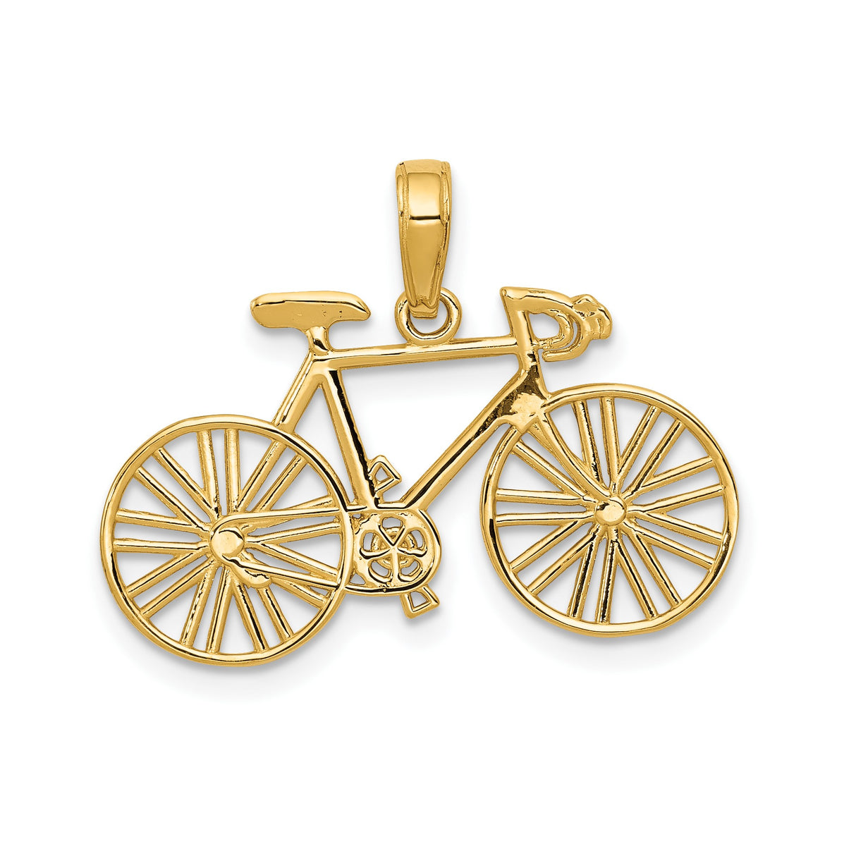 14k Yellow Gold Bicycle Pendant Charm, Road Bike Design for Cyclists and Outdoor Enthusiasts