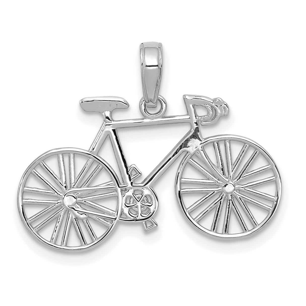 14k White Gold Bicycle Pendant, Road Bike Charm Symbolizing Movement and Freedom, Unisex Jewelry