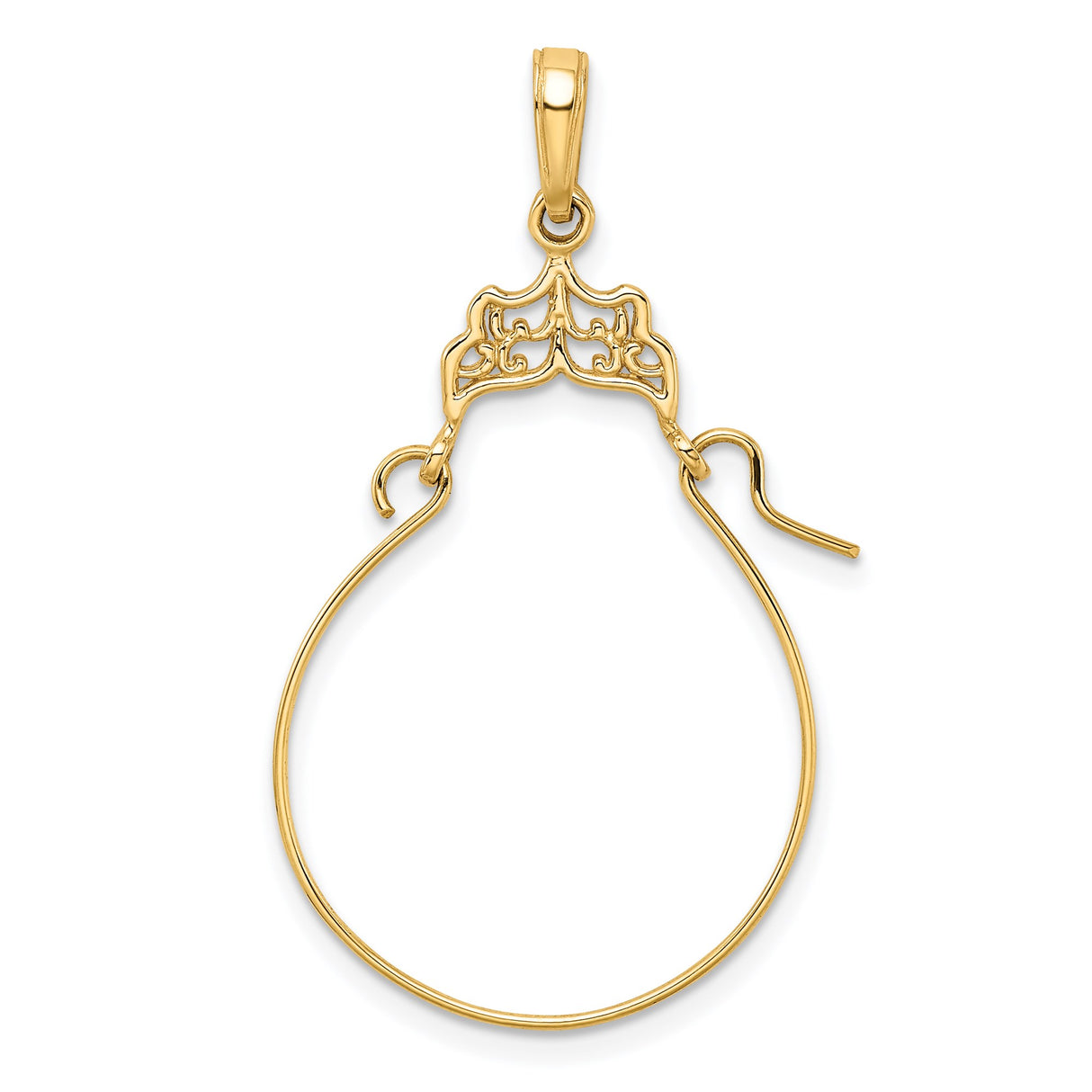 14k Yellow Gold Charm Holder Pendant with Filigree Detail and Crown Motif