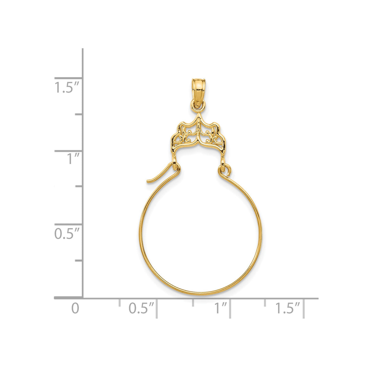 14k Yellow Gold Charm Holder Pendant with Filigree Detail and Crown Motif
