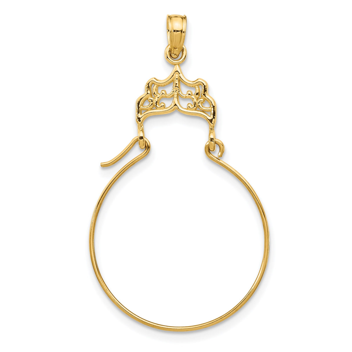 14k Yellow Gold Charm Holder Pendant with Filigree Detail and Crown Motif
