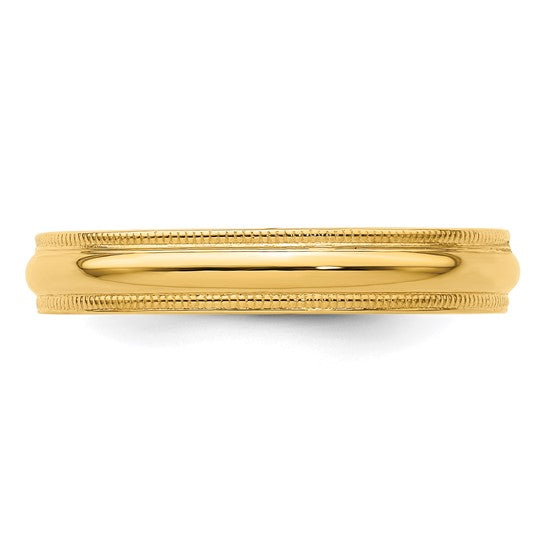 Solid 14K Yellow Gold Milgrain Half-Round Comfort-Fit Wedding Band 4mm Domed Ring