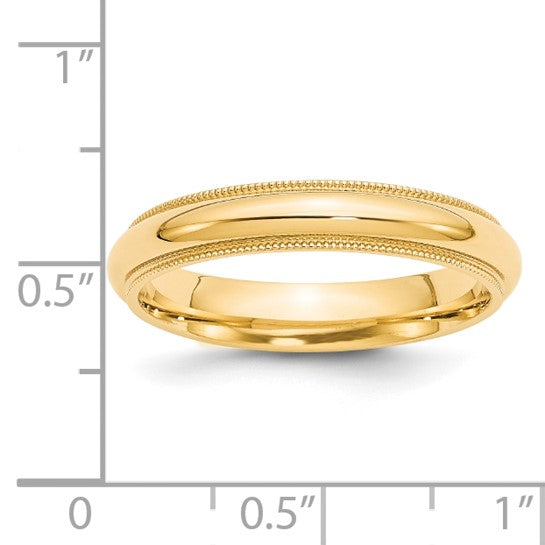 Solid 14K Yellow Gold Milgrain Half-Round Comfort-Fit Wedding Band 4mm Domed Ring