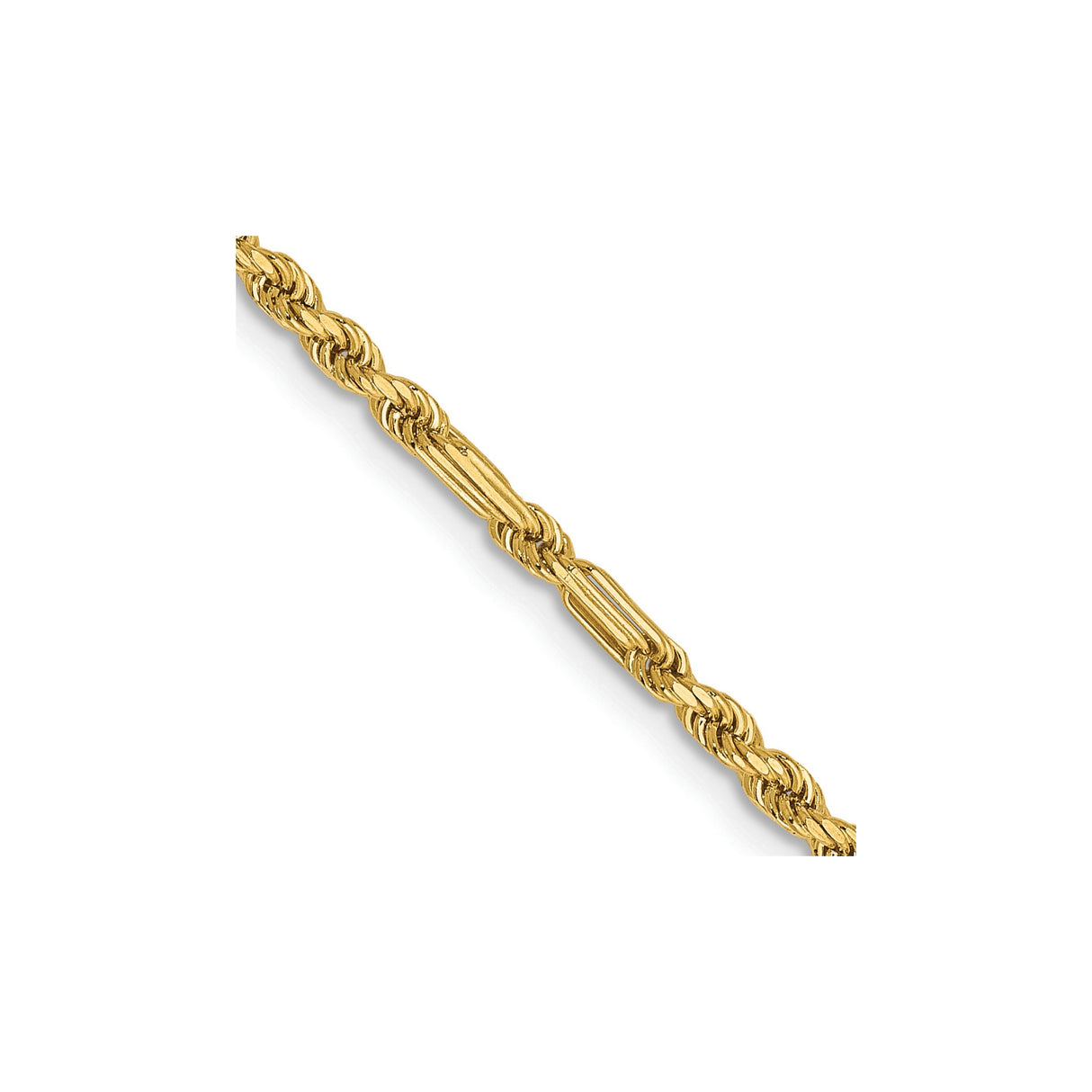 14K Yellow Gold 2.25 mm Rope Chain Necklace, Polished detail view