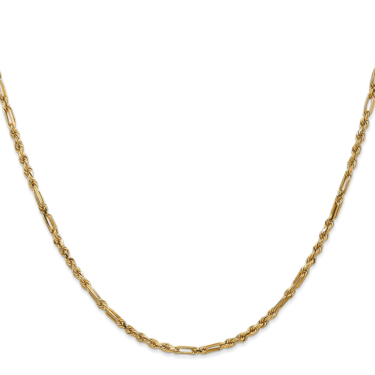 14K Yellow Gold 2.5 mm Rope Chain Necklace, Polished