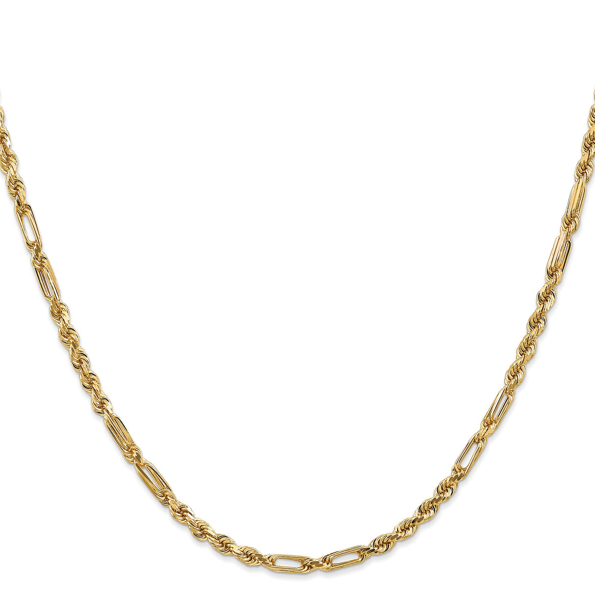 14K Yellow Gold 3 mm Rope Chain Necklace, Polished