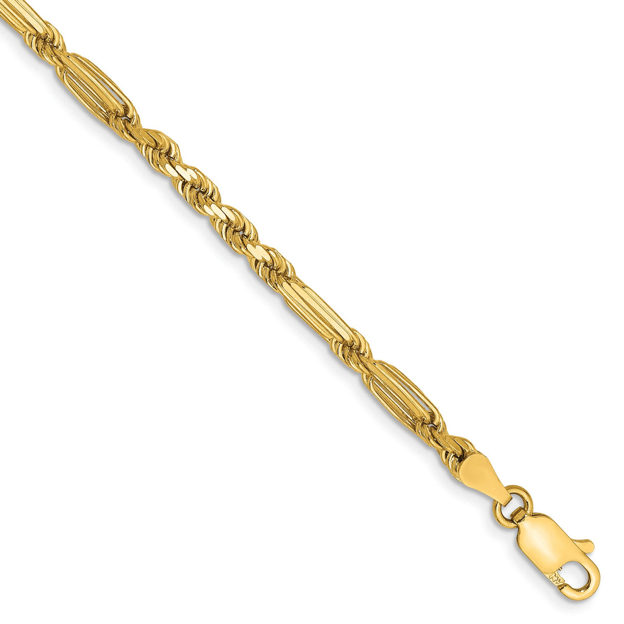 14K Yellow Gold 3 mm Rope Chain Bracelet, Polished