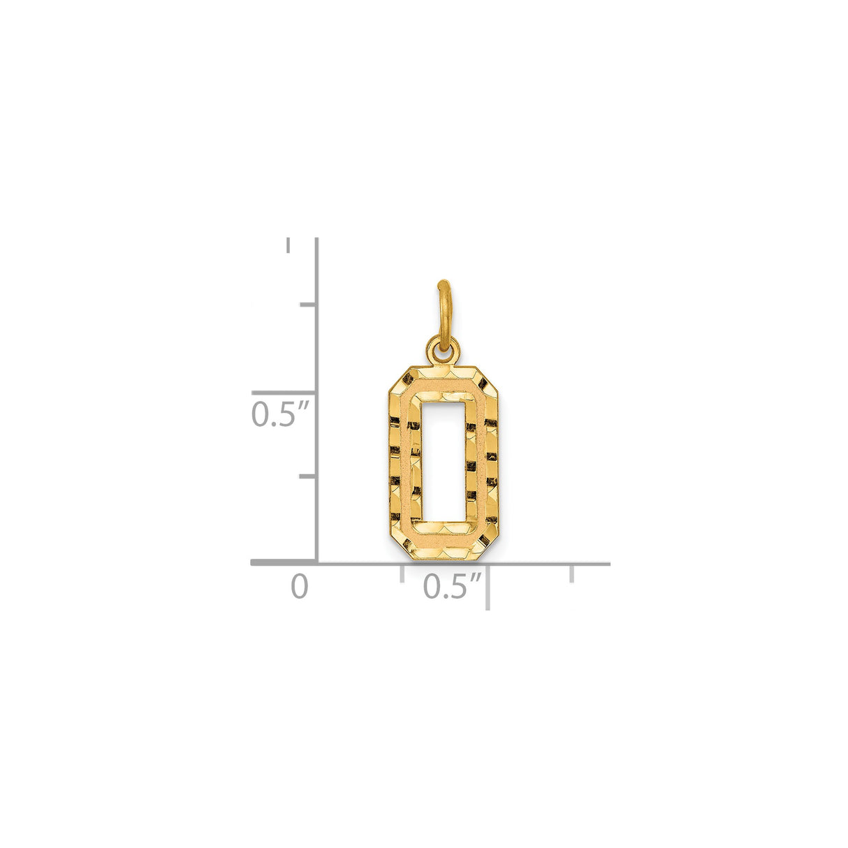 14k Yellow Gold Number 0 Pendant Charm with Textured Diamond-Cut Finish