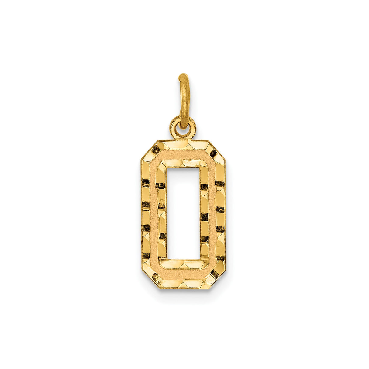 14k Yellow Gold Number 0 Pendant Charm with Textured Diamond-Cut Finish