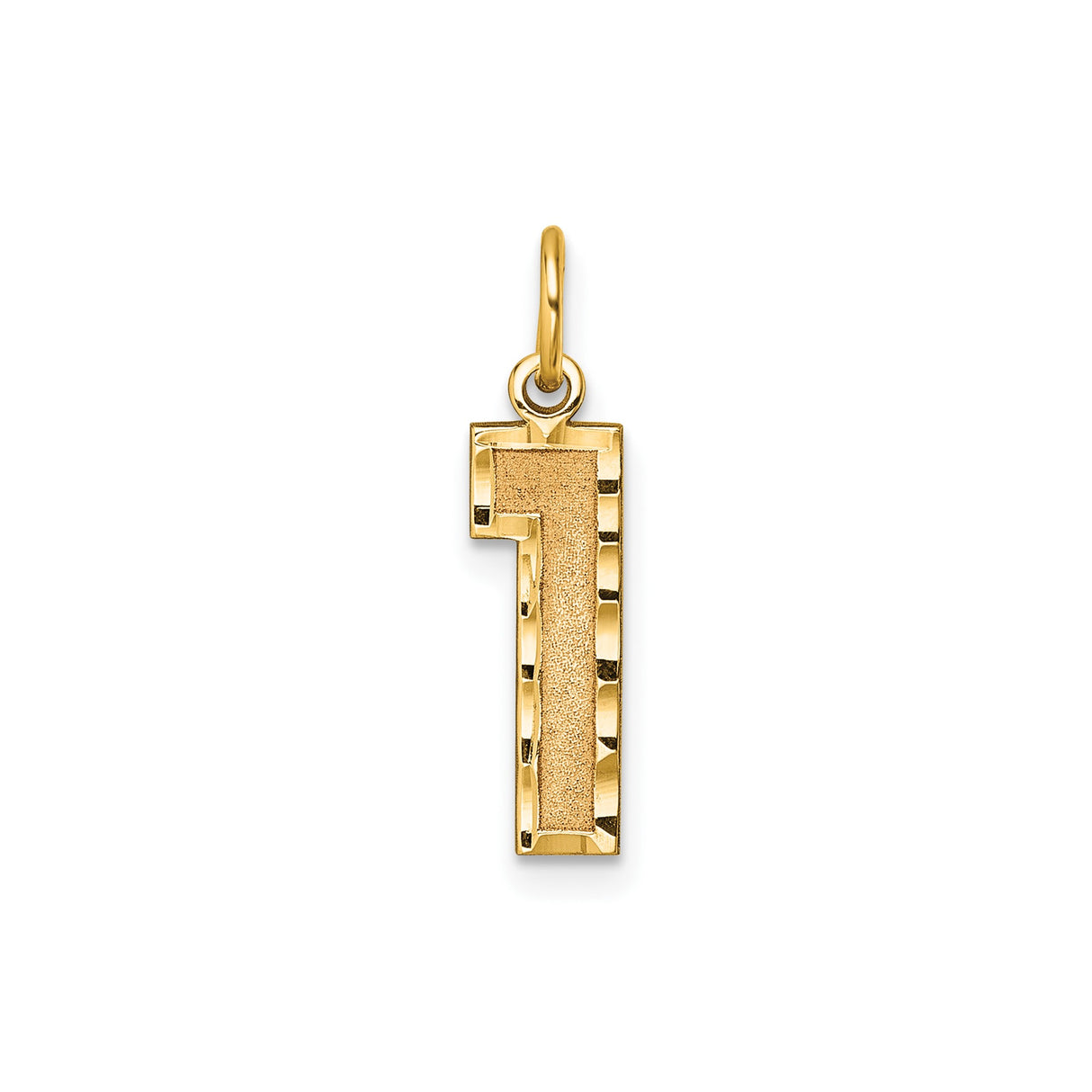 14k Yellow Gold Number 1 Pendant Charm with Textured Center and Polished Border
