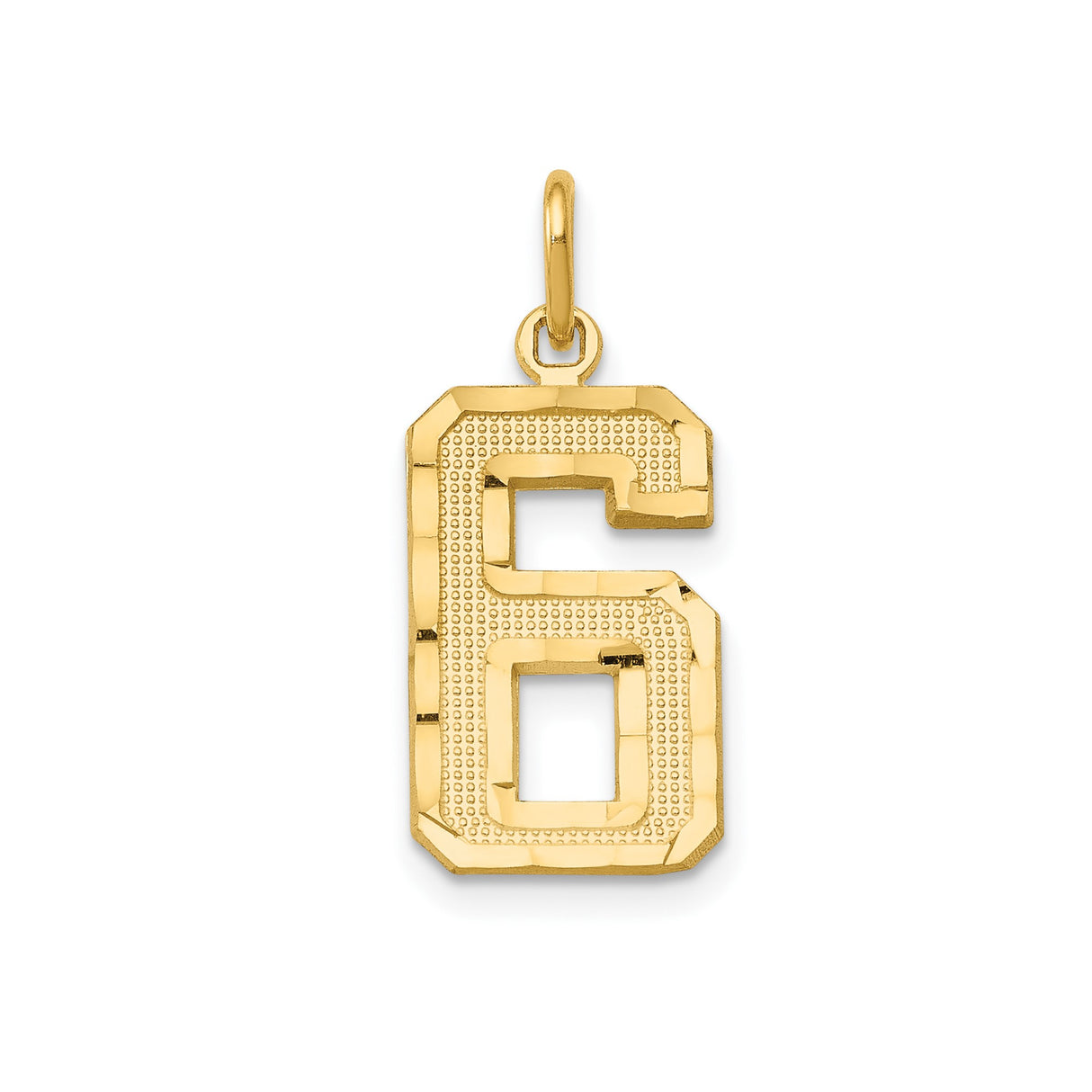 14k Yellow Gold Number 6 Pendant Charm, Textured Block Style, Unisex Jewelry