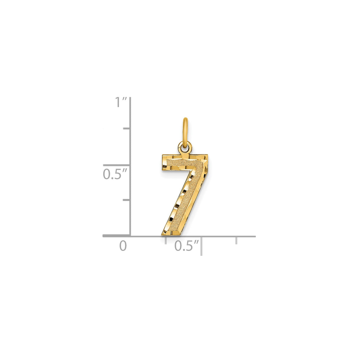 14k Yellow Gold Number Seven Pendant Charm, Diamond Cut Textured, Lucky Numerology Jewelry