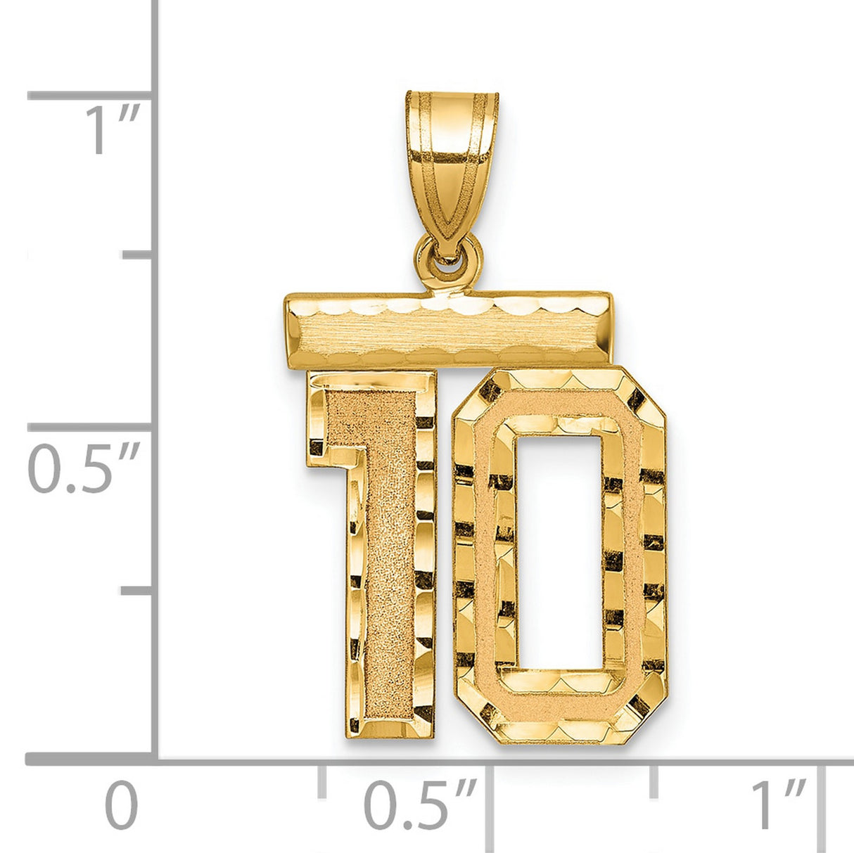 14k Yellow Gold Number 10 Pendant, Diamond Cut Textured Finish, Jersey Sports Charm for Men or Unisex Wear