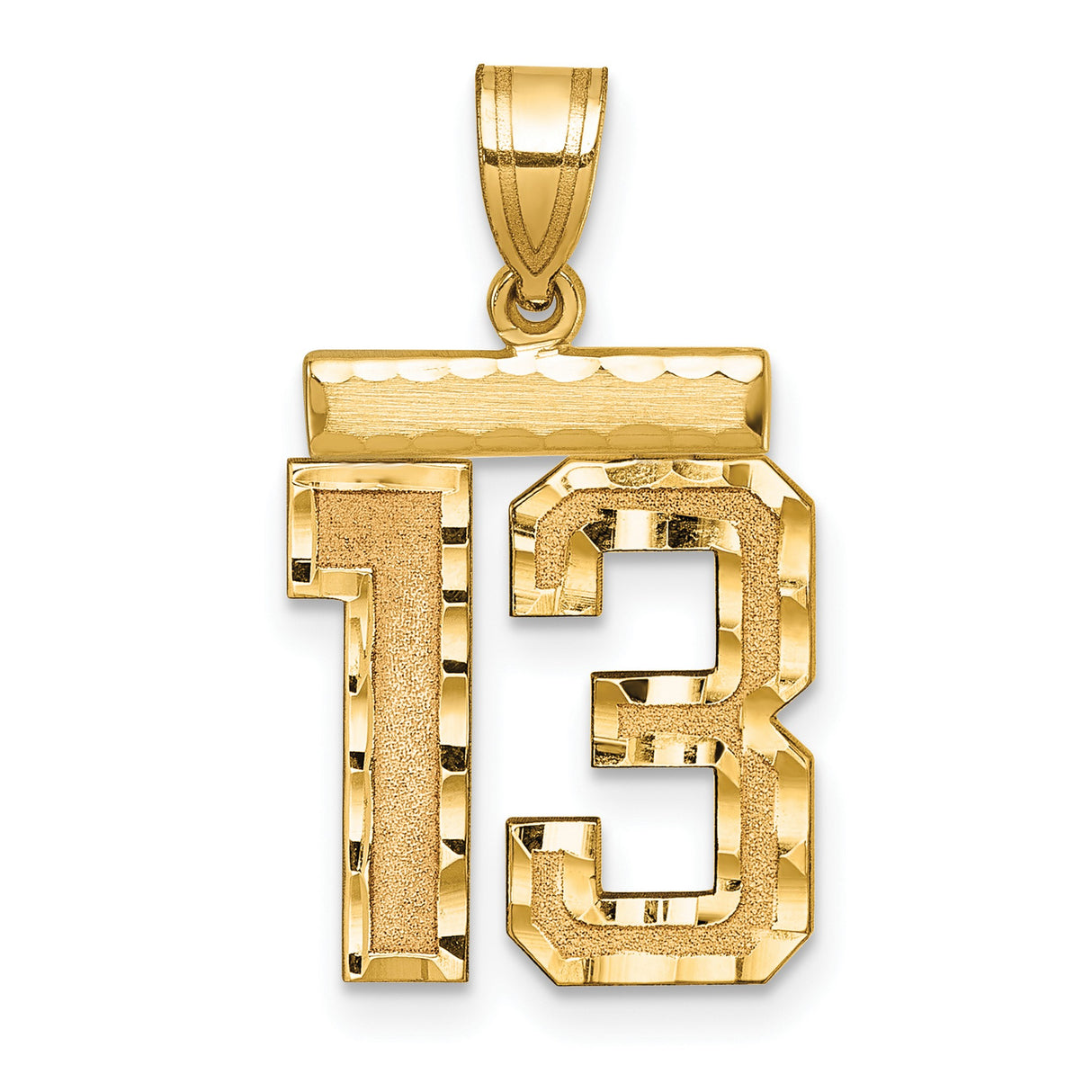 14k Yellow Gold Number 13 Pendant, Bold Textured Design, Urban Hip Hop Style for Men