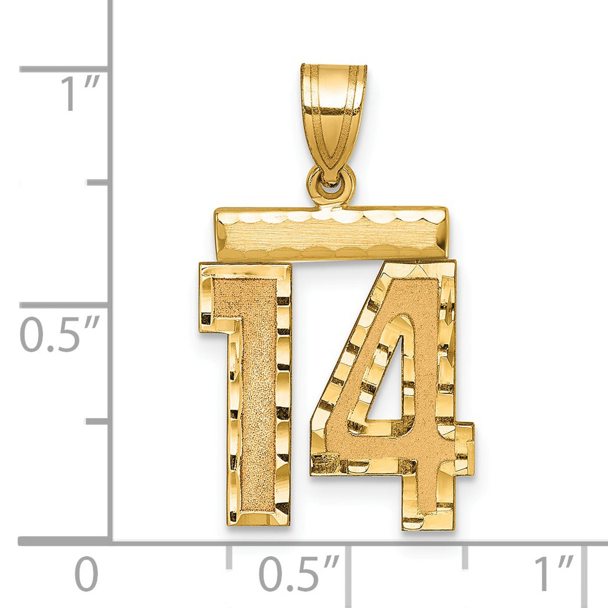 14k Yellow Gold Number 14 Pendant, Polished and Textured Sports Jersey Charm, Unisex Jewelry