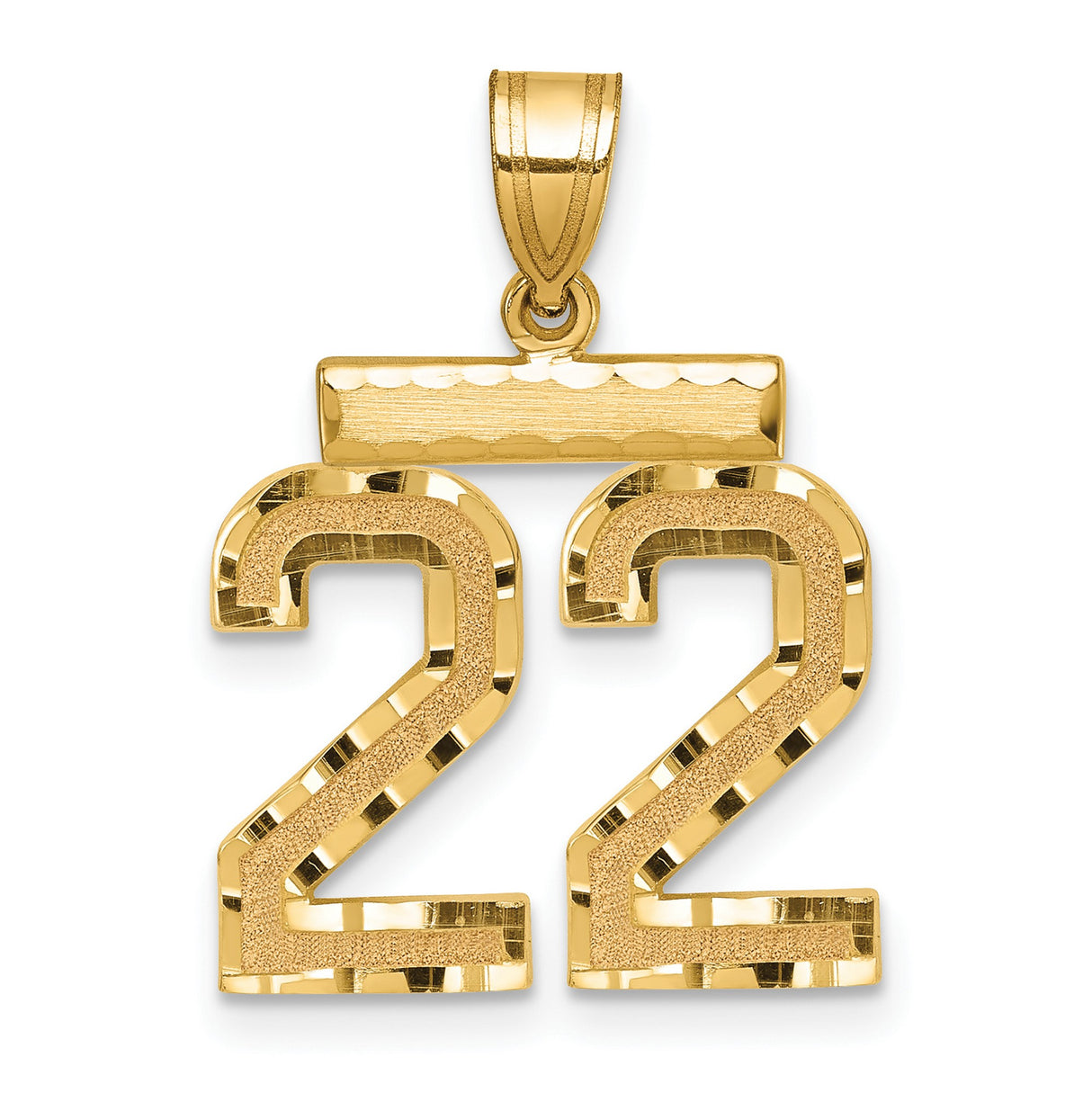 14k Yellow Gold Number 22 Pendant, Bold Textured Design with Polished Edges, Unisex Charm