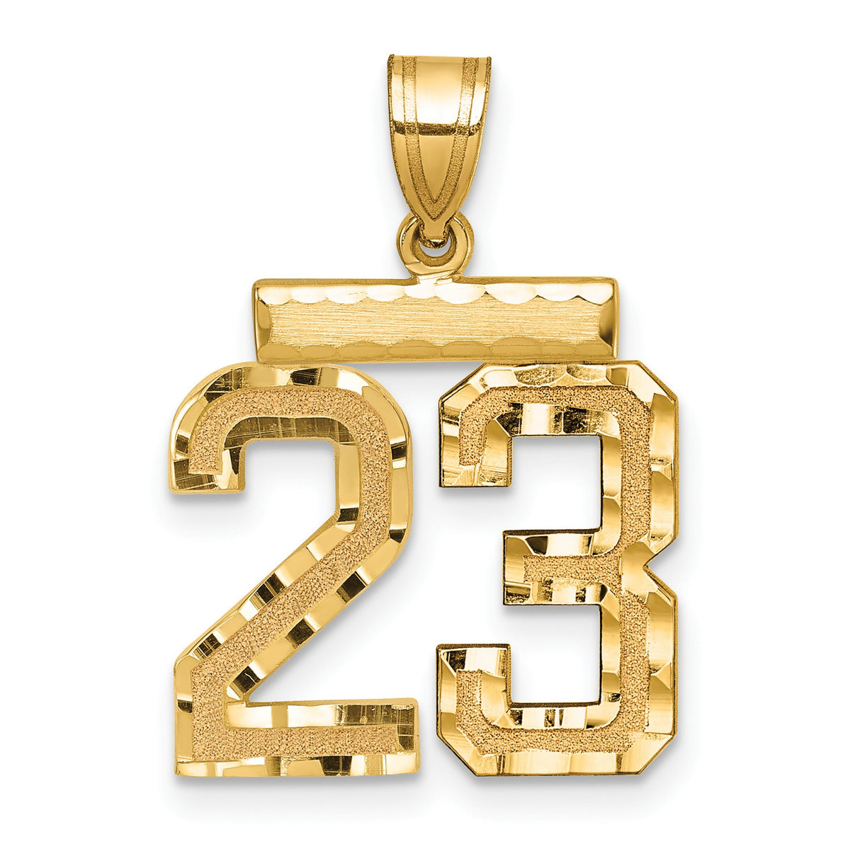 14k Yellow Gold Number 23 Pendant, Bold Sports Jersey Style Charm for Men or Unisex